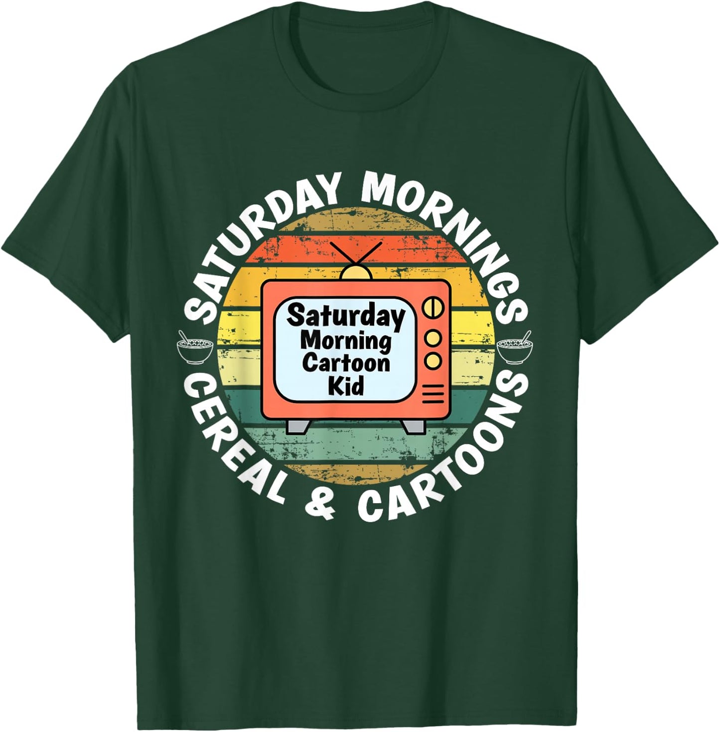 70s 80s 90s Retro Kid Saturday Mornings Cereal and Cartoons T-Shirt - T-Shirt | Forest
