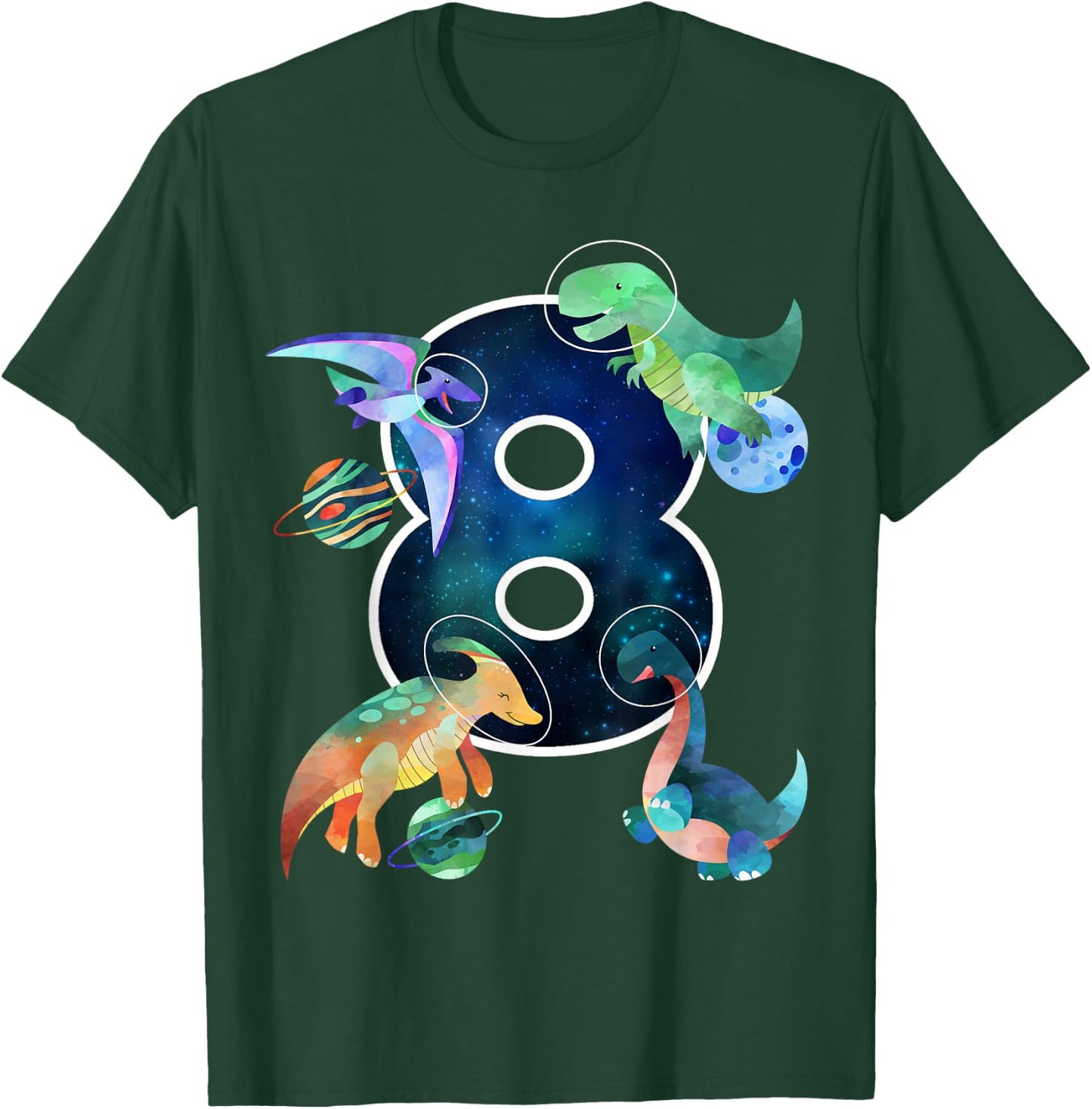 Kids Astronaut Outer Space Dinosaurs 8th Birthday Boy Gift T-Shirt - T-Shirt | Forest