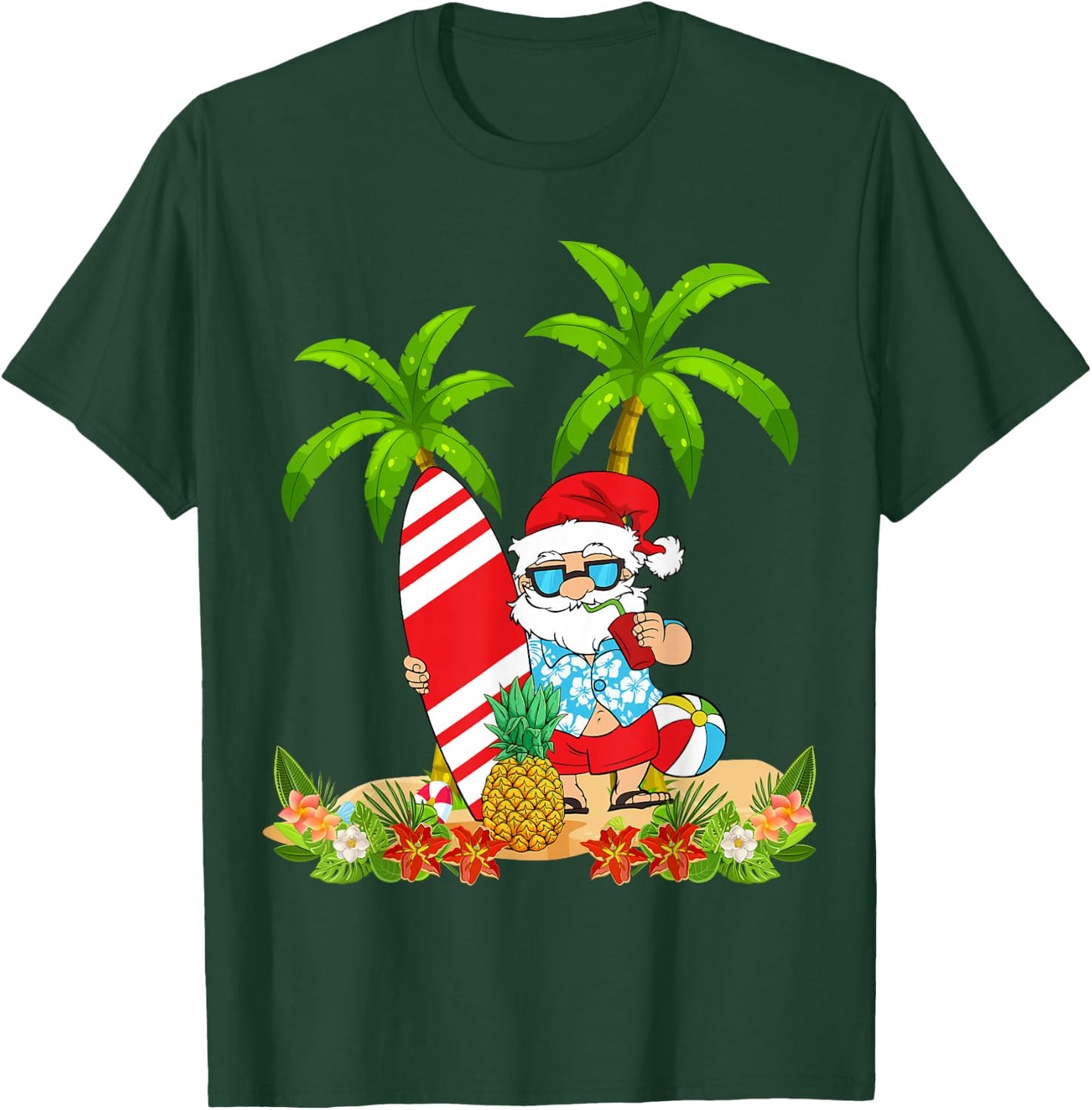 Santa Summer Surfing Christmas In July Beach Vacation T-Shirt - T-Shirt | Forest