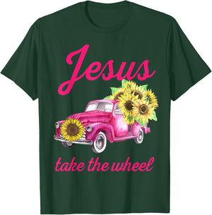 Pink Breast Cancer Awareness Truck Jesus Take The Wheel T-Shirt - T-Shirt | Forest