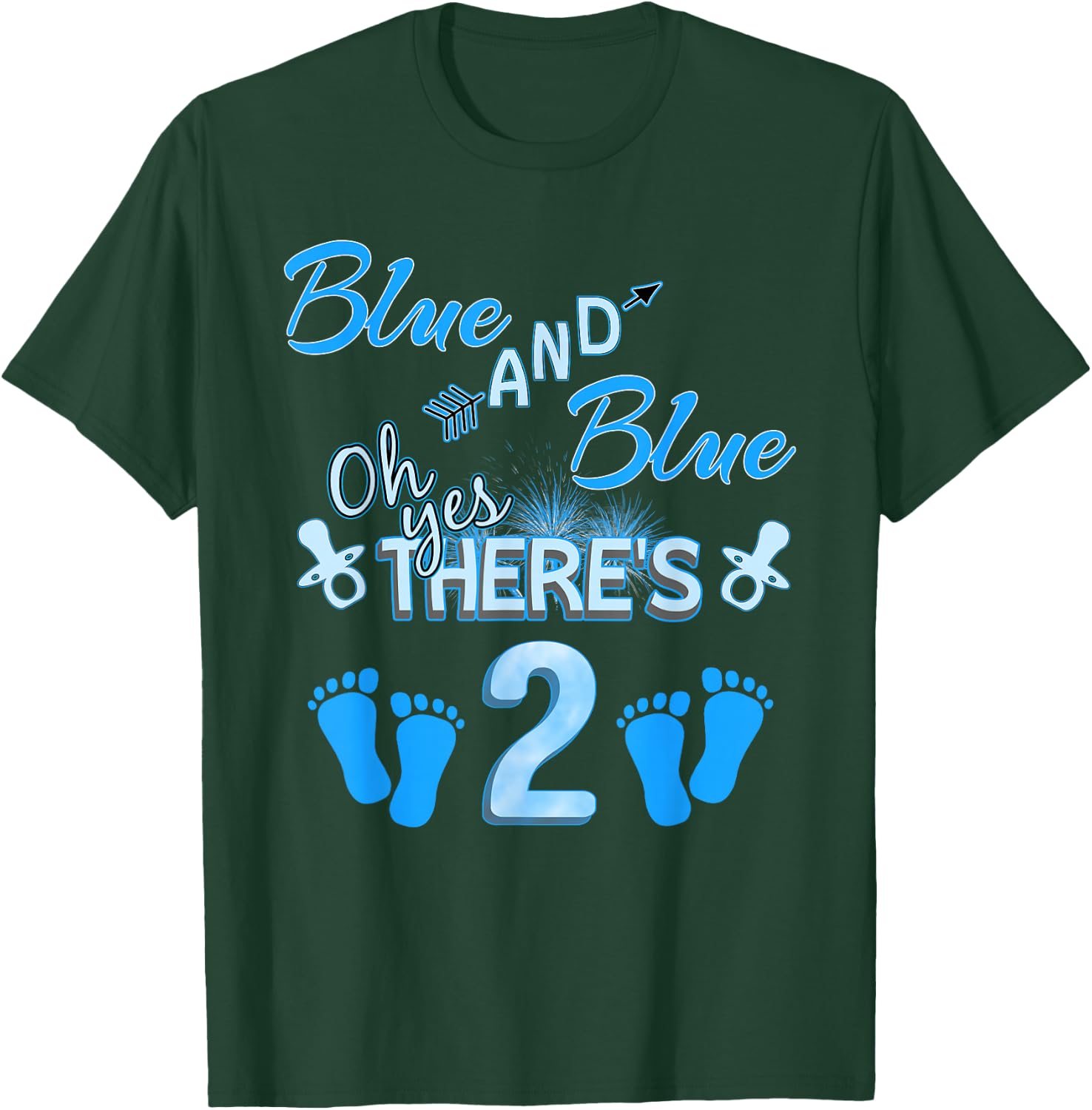 Blue And Blue Oh Yes There's 2 Boy Twin Gender Reveal T-Shirt - T-Shirt | Forest