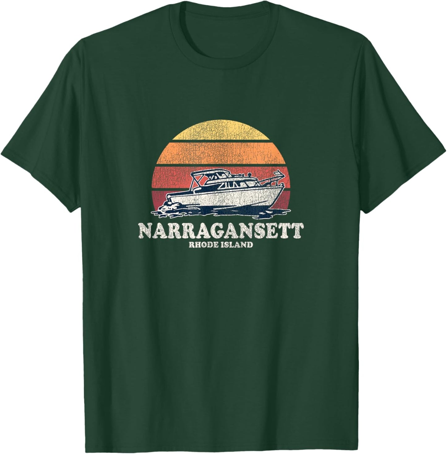 Narragansett RI Vintage Boating 70s Retro Boat Design T-Shirt - T-Shirt | Forest