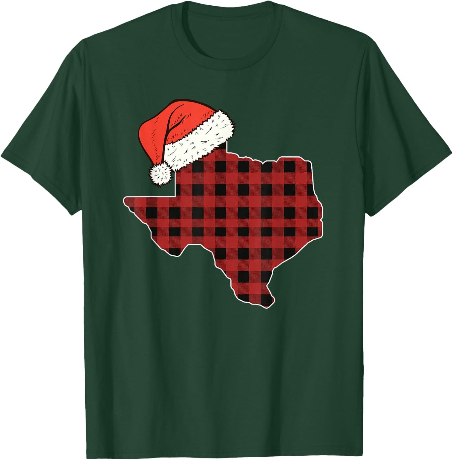 Texas Plaid Christmas Santa Hat Holiday Matching T-Shirt - T-Shirt | Forest