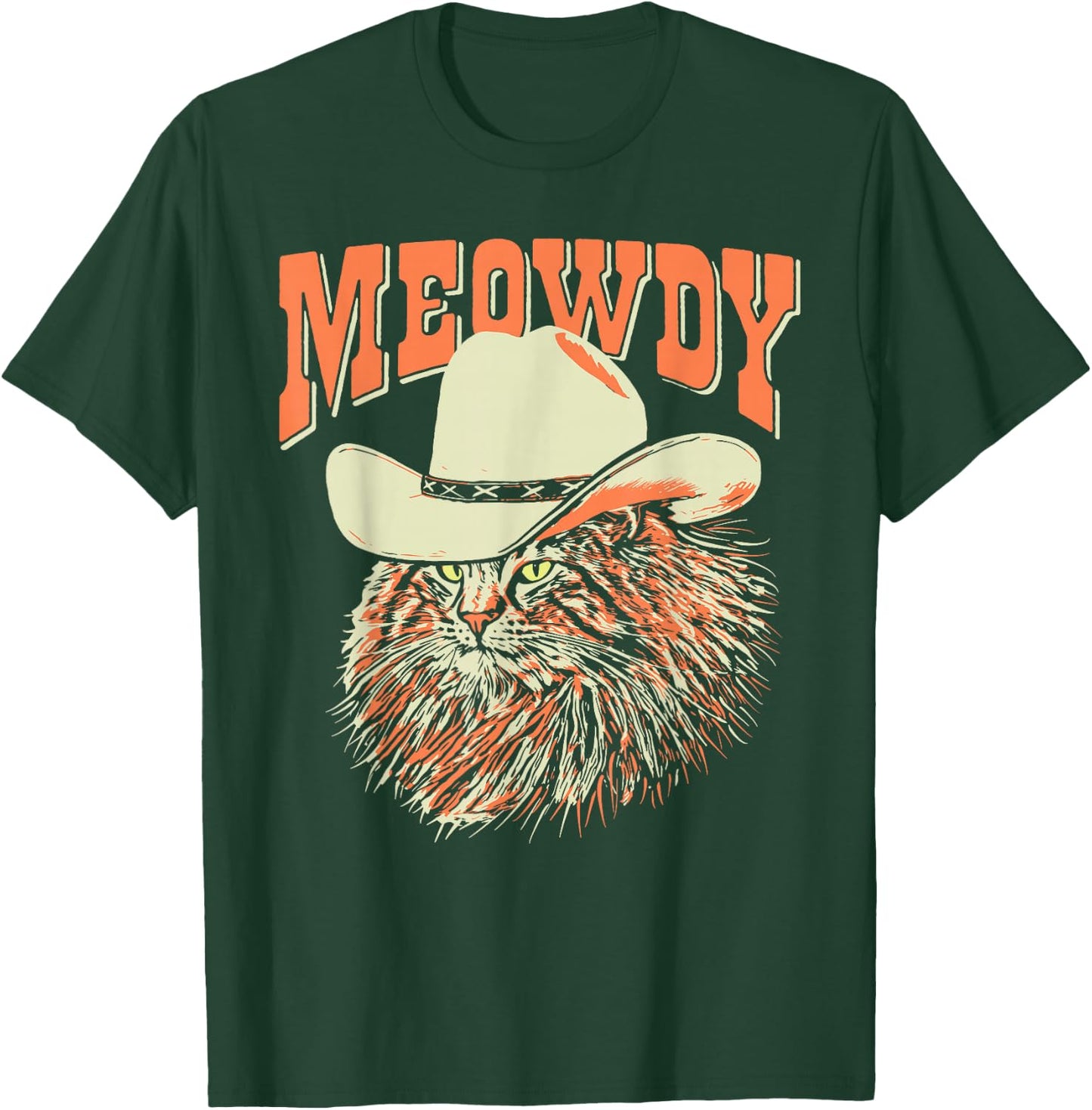 Southern Timbers Meowdy! Funny Country Music Cat Cowboy Hat Vintage Brown T-Shirt - T-Shirt | Forest