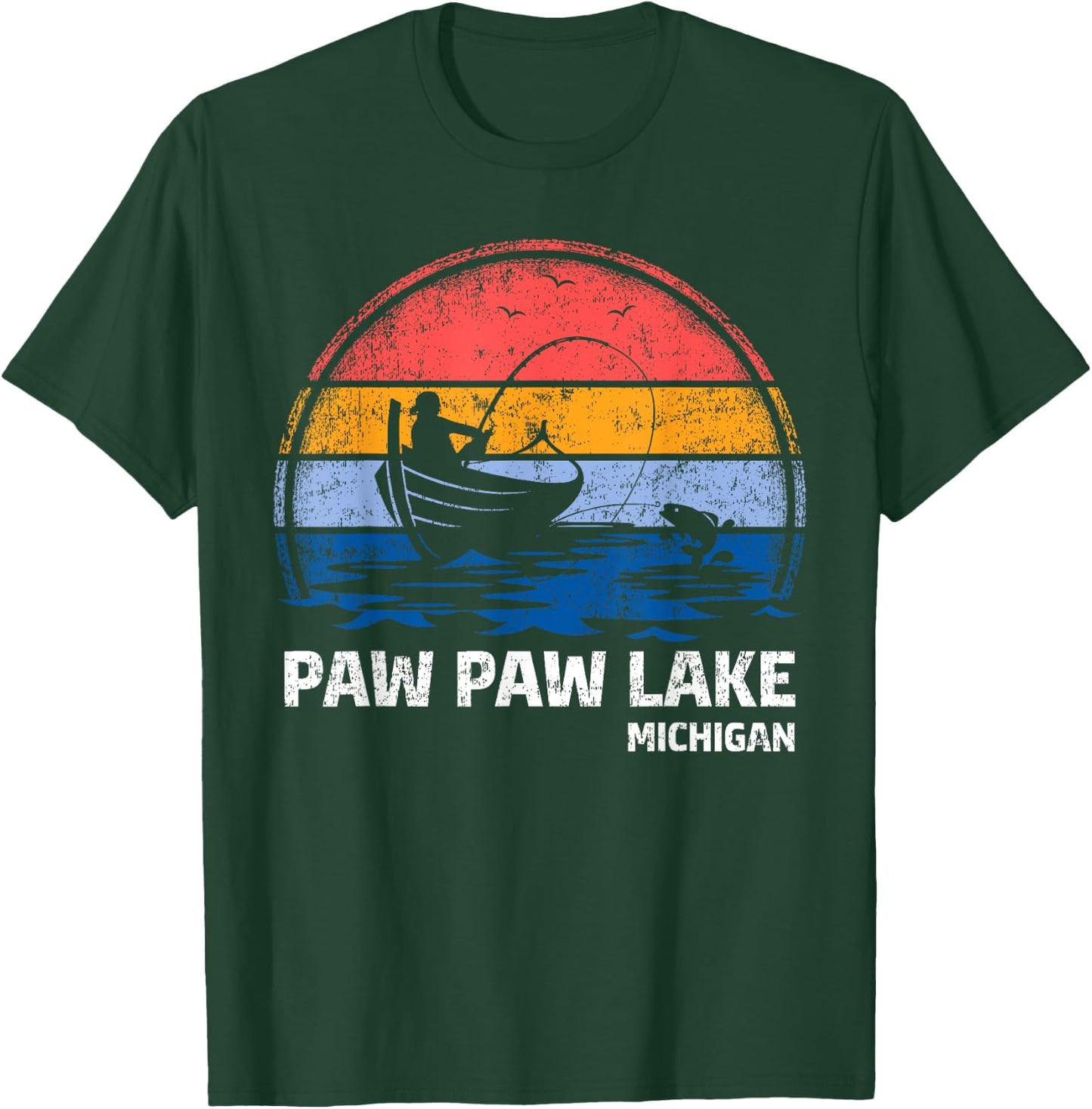 Vintage Retro Michigan Paw Paw Lake Summer Fishing Women Girls Kids T-Shirt - T-Shirt | Forest