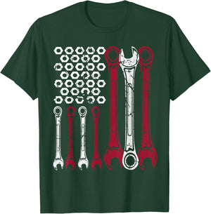 Patriotic Mechanic Wrench American Flag T-Shirt - T-Shirt | Forest