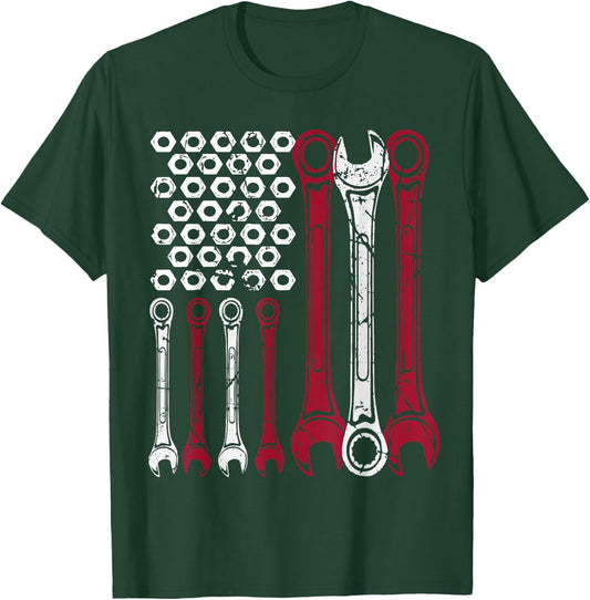 Patriotic Mechanic Wrench American Flag T-Shirt - T-Shirt | Forest