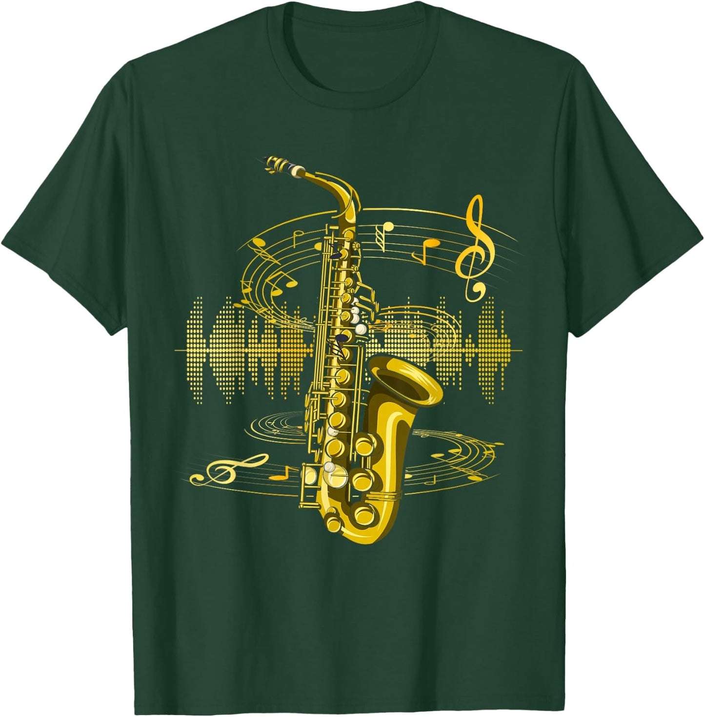 Music Sheet Music Saxophonist Clef Jazz Musician Saxophone T-Shirt - T-Shirt | Forest
