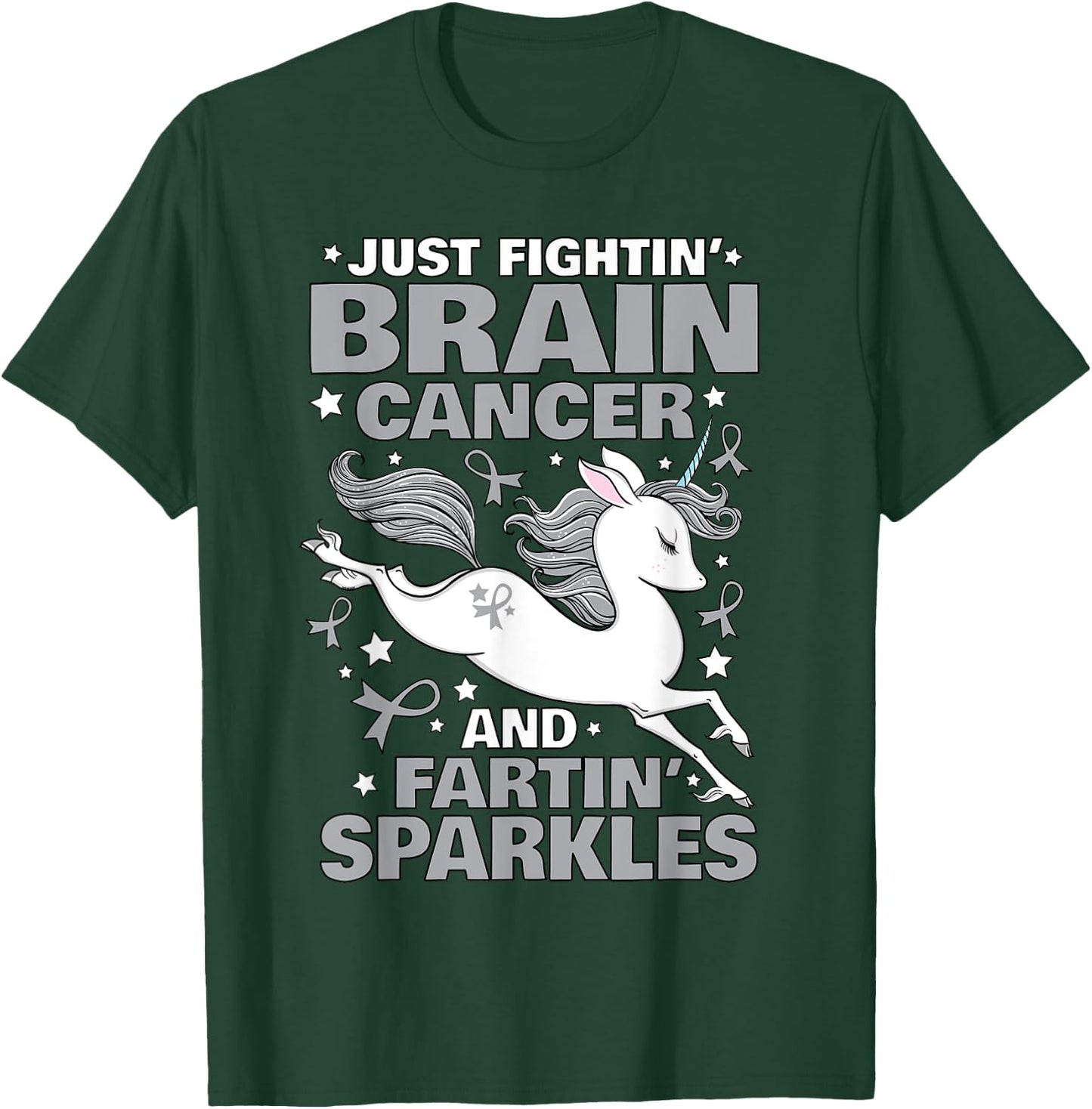 Fighting Brain Cancer Quote Farting Unicorn Funny Gift T-Shirt - T-Shirt | Forest