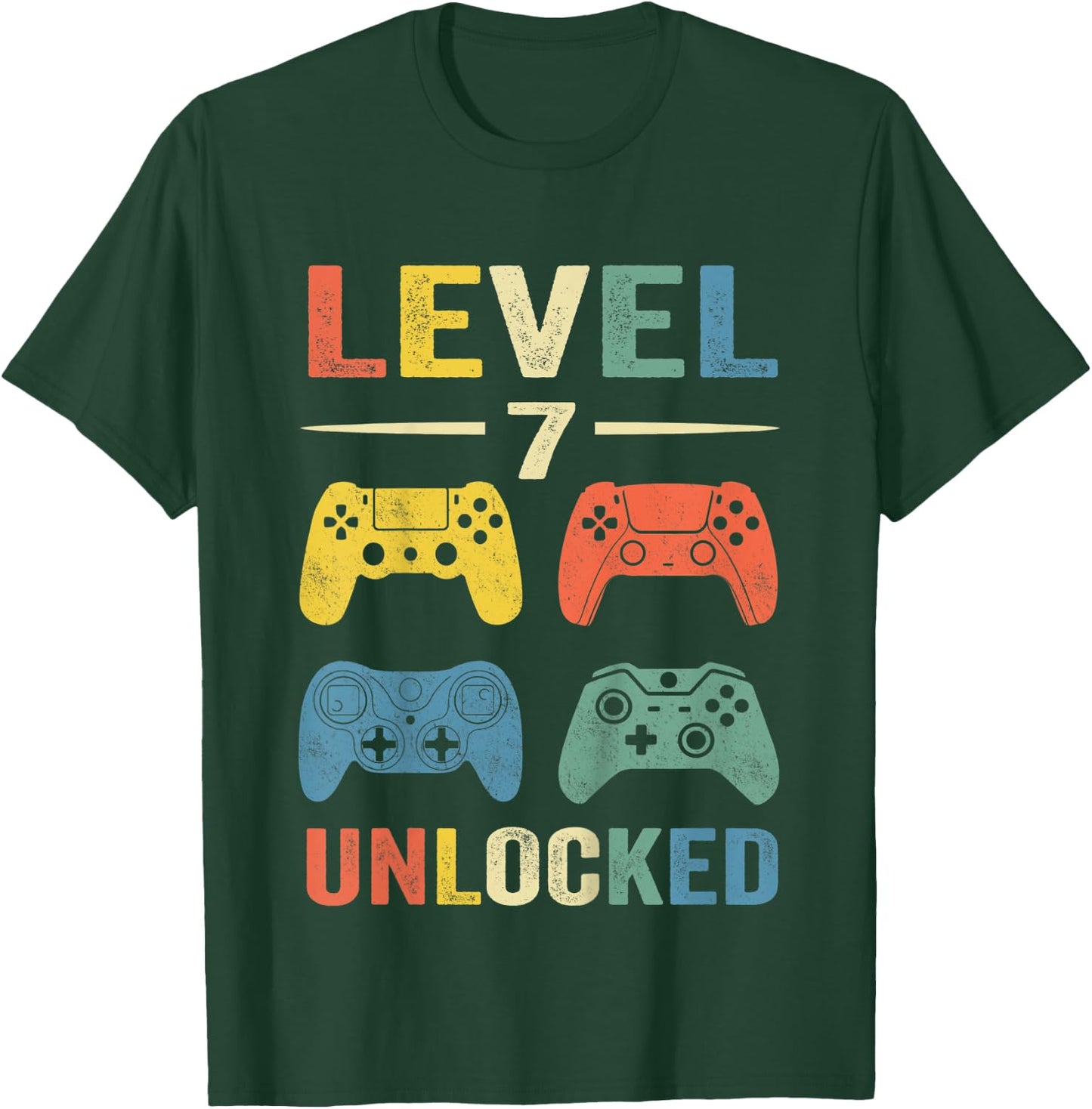 Kids Level 7 Unlocked Video Game 7th Birthday Gift T-Shirt - T-Shirt | Forest