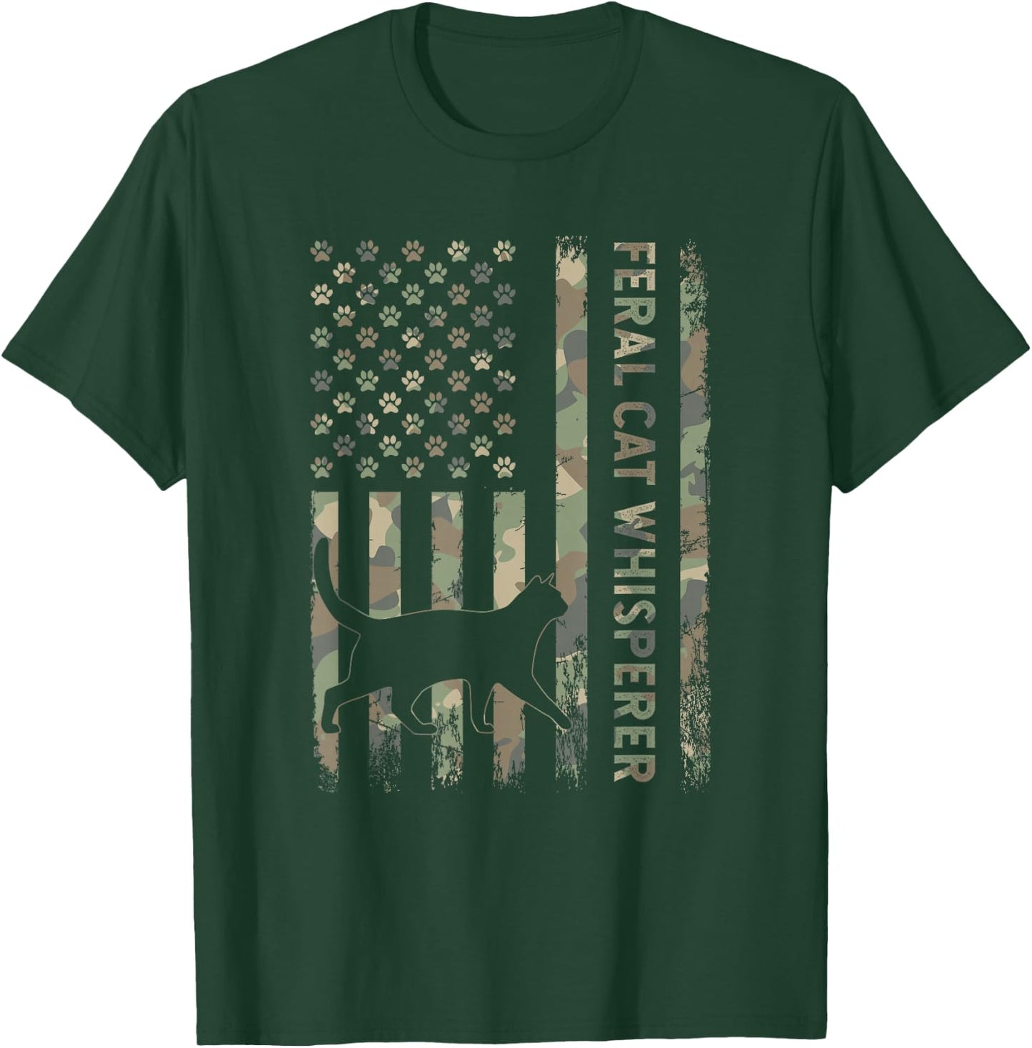 Feral Cat Whisperer Dad Camo USA Flag T-Shirt - T-Shirt | Forest