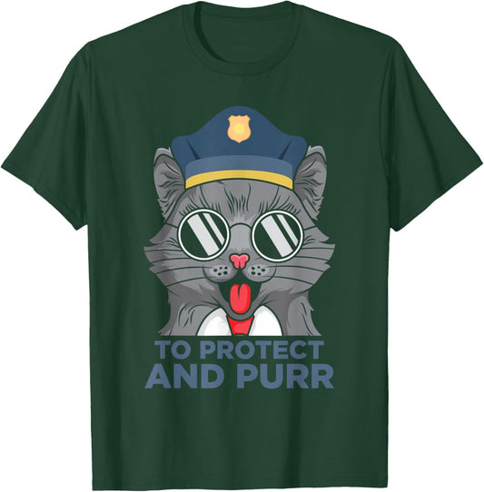 Funny Police officer Cat Cop Protect detective T-Shirt - T-Shirt | Forest