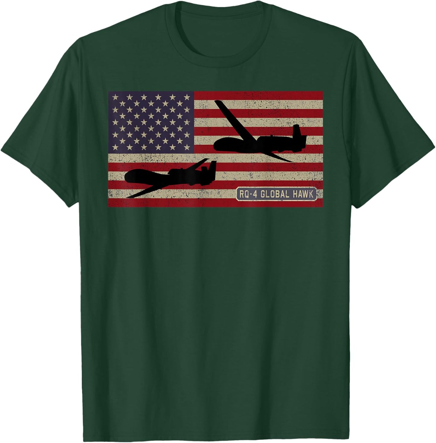 RQ-4 Global Hawk Military UAV Drone American Flag T-Shirt - T-Shirt | Forest