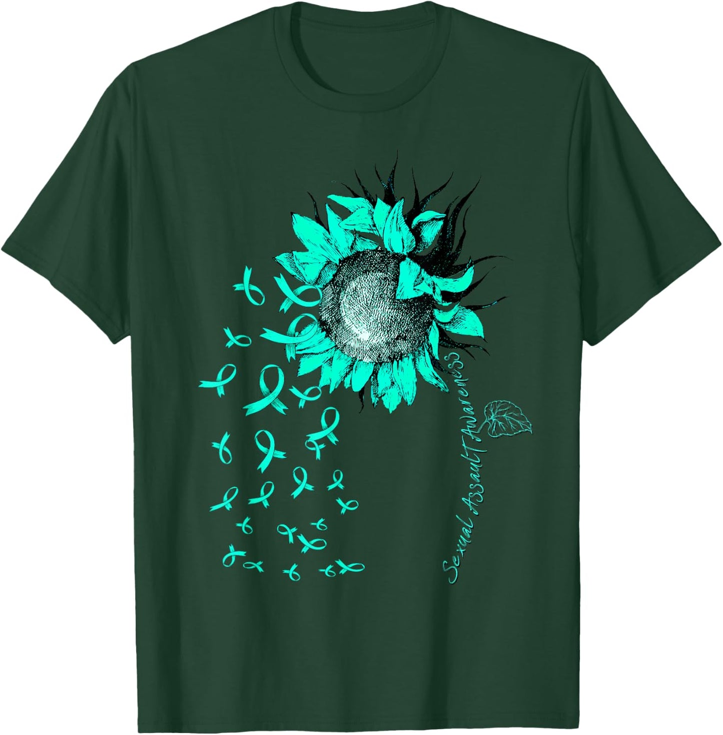 SEXUAL ASSAULT AWARENESS Sunflower Teal Ribbon T-Shirt - T-Shirt | Forest