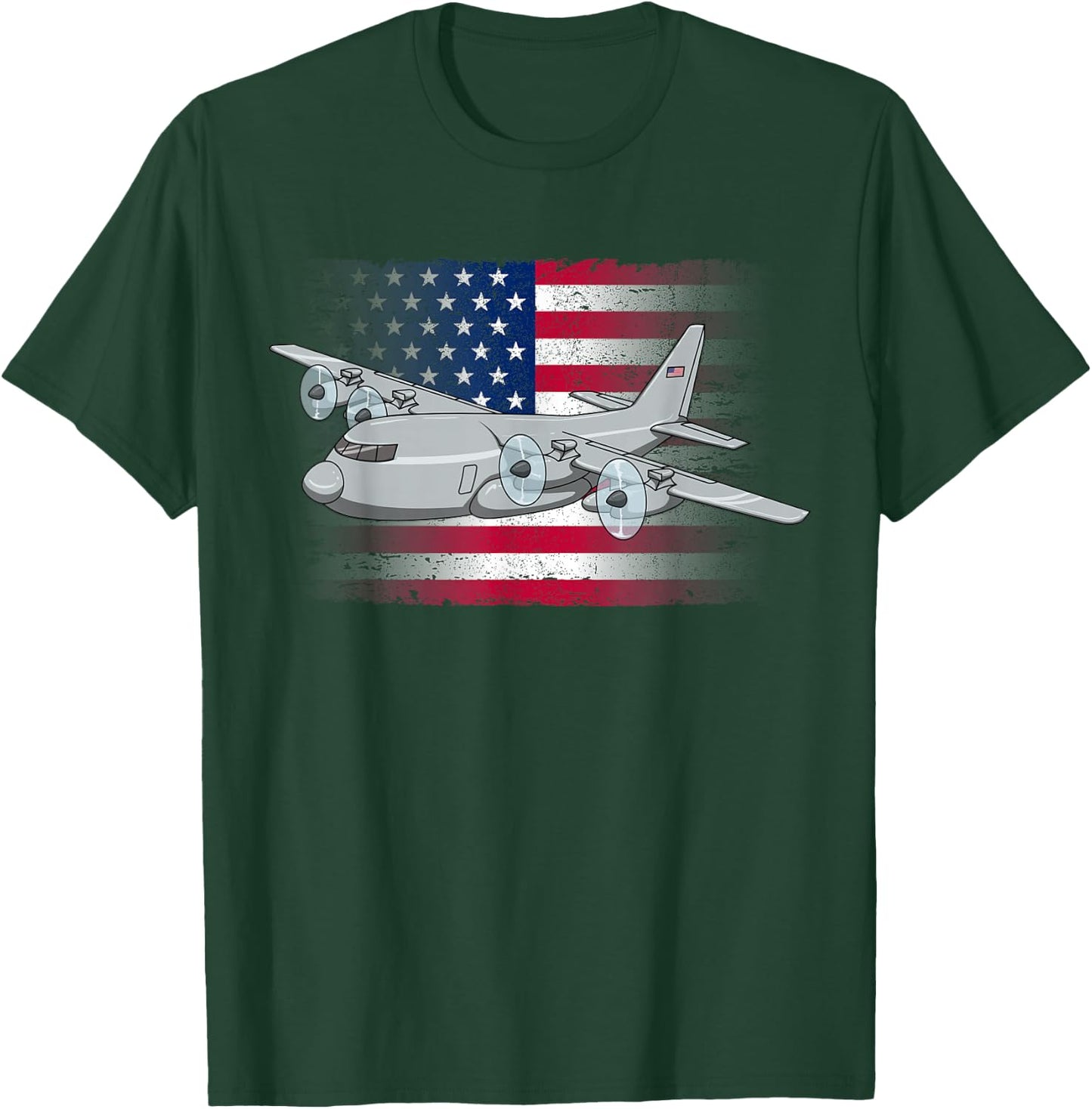 Flying C-130 American Flag Military Airplane C130 Hercules Women Kids Men T-Shirt - T-Shirt | Forest