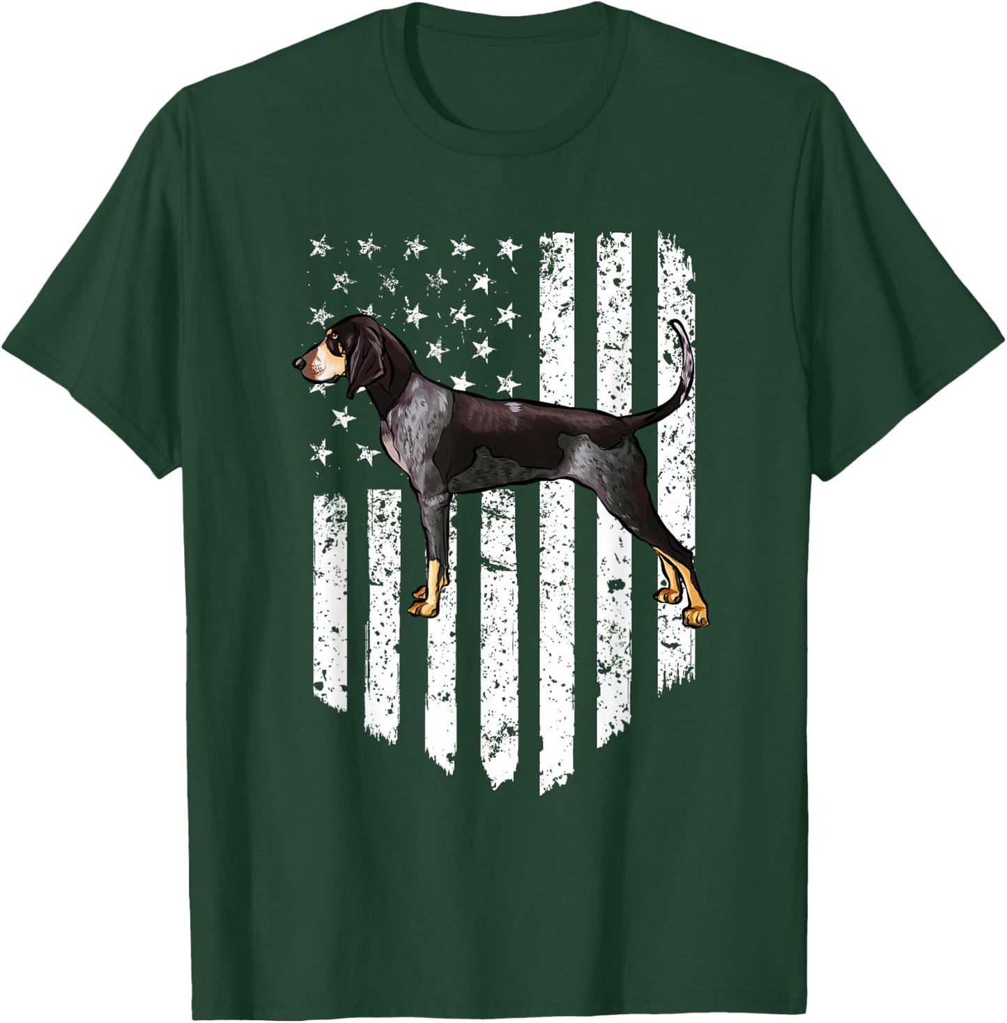 Black White American Flag Bluetick Coonhound 4th Of July USA T-Shirt - T-Shirt | Forest