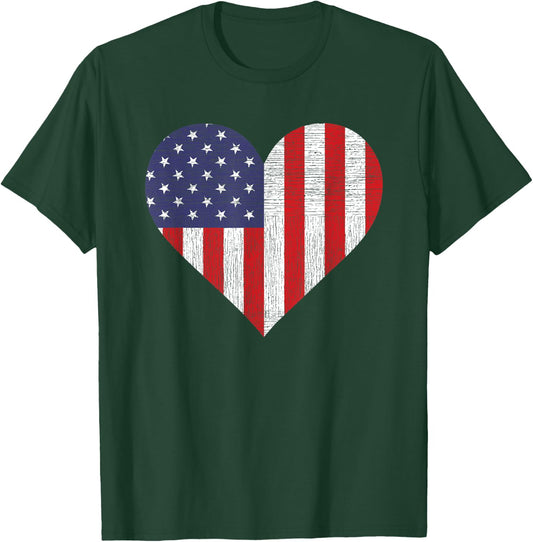 American Flag Heart Patriotic USA 4th of July T-Shirt - T-Shirt | Forest