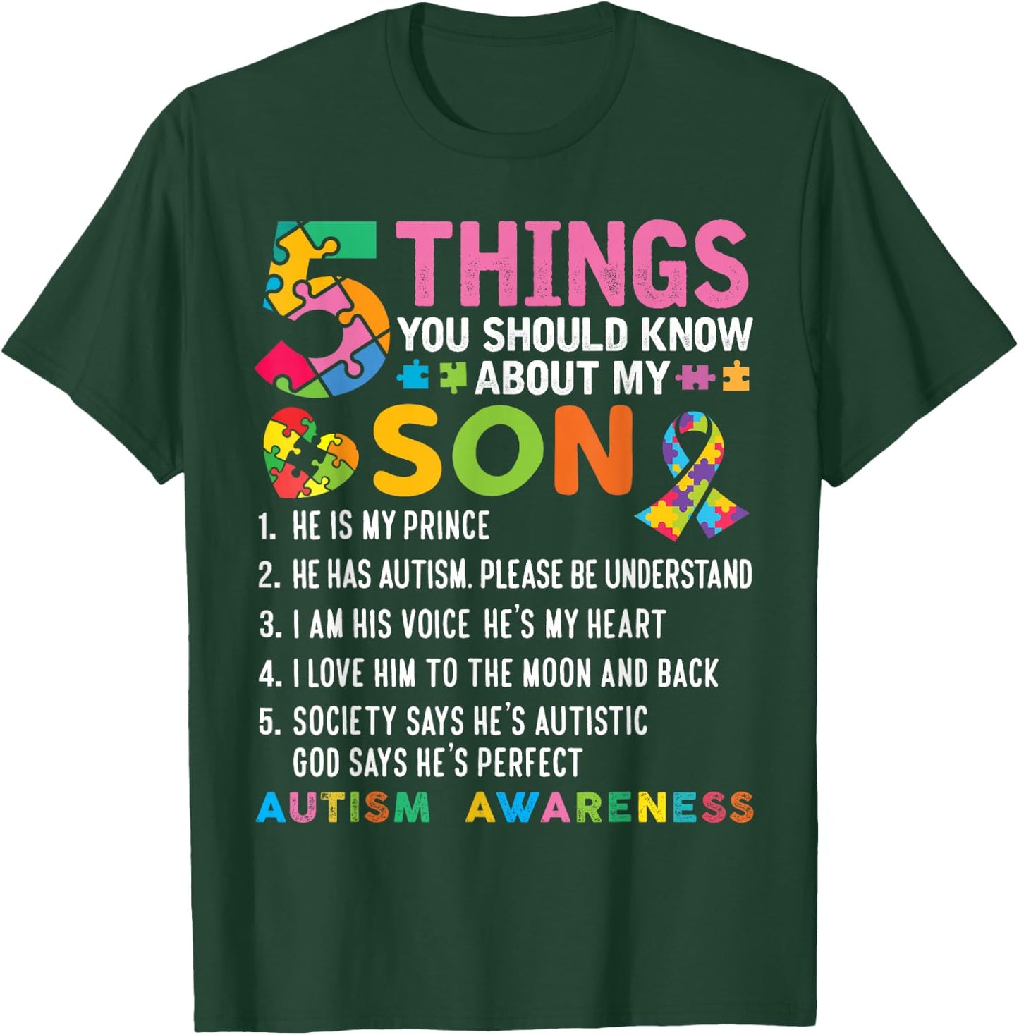 5 Things You Should Know About My Son Autism Awareness T-Shirt - T-Shirt | Forest