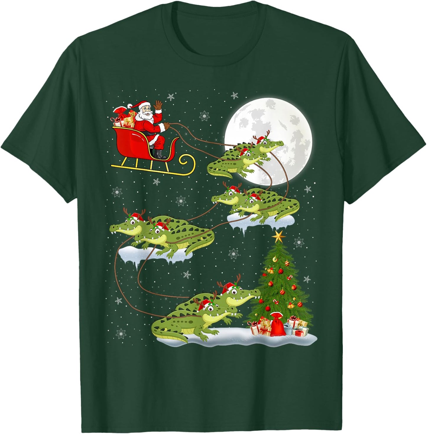 Funny Xmas Lighting Tree Santa Riding Alligator Christmas T-Shirt - T-Shirt | Forest