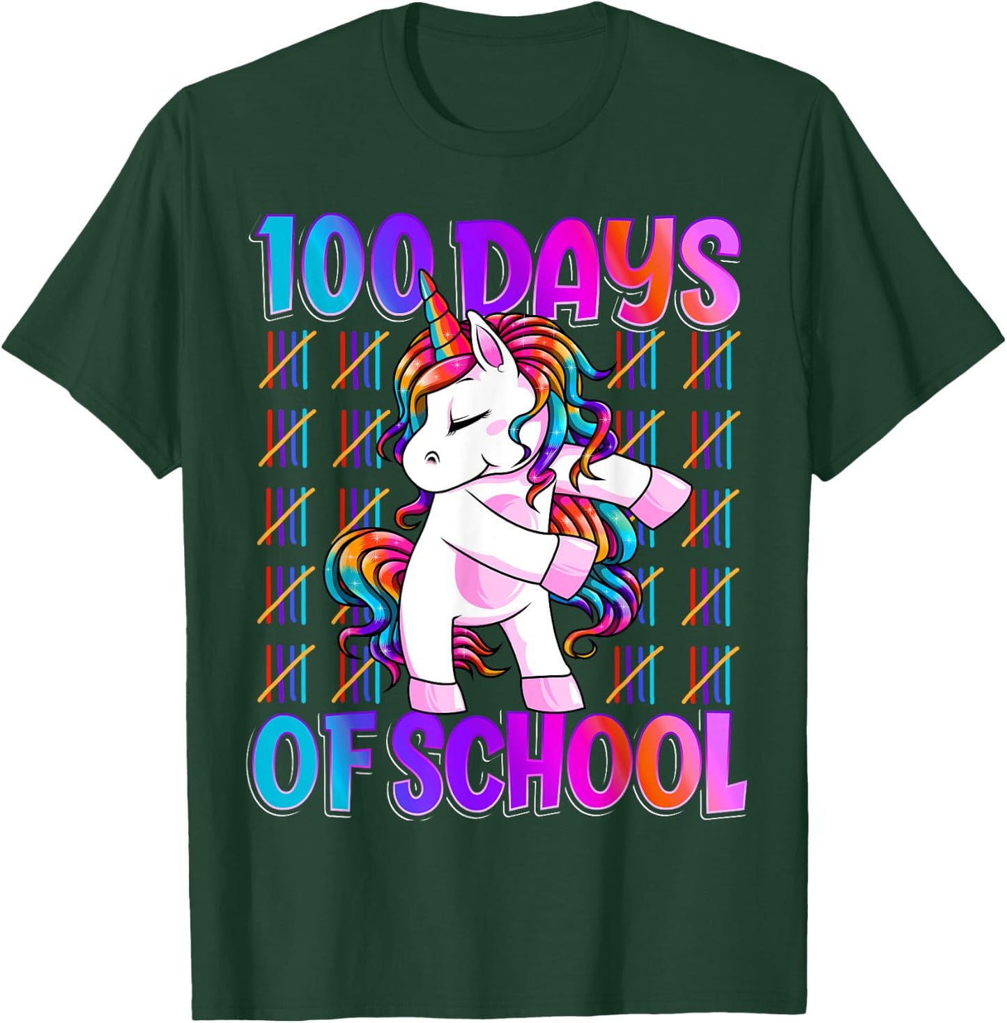 100 Magical Day of School And Still Awesome 100 Days Smarter Unicorn Kids School Shirt Black -Kids Small T-Shirt - T-Shirt | Forest