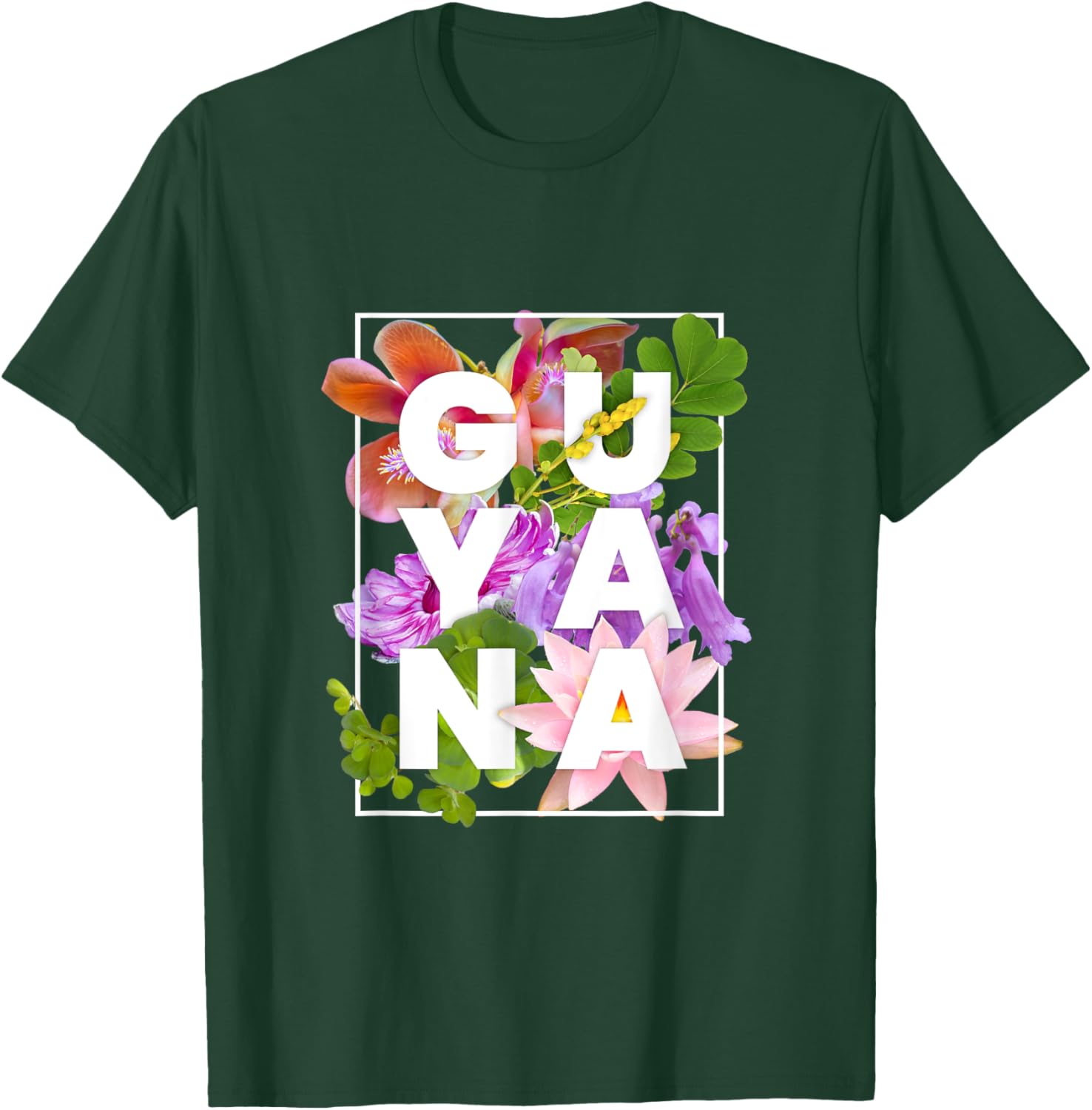Flowers of Guyana Word Art - Guyanese Pride T-Shirt - T-Shirt | Forest