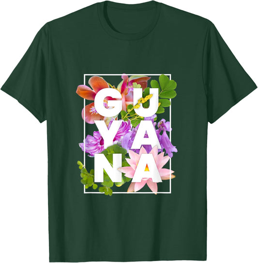 Flowers of Guyana Word Art - Guyanese Pride T-Shirt - T-Shirt | Forest