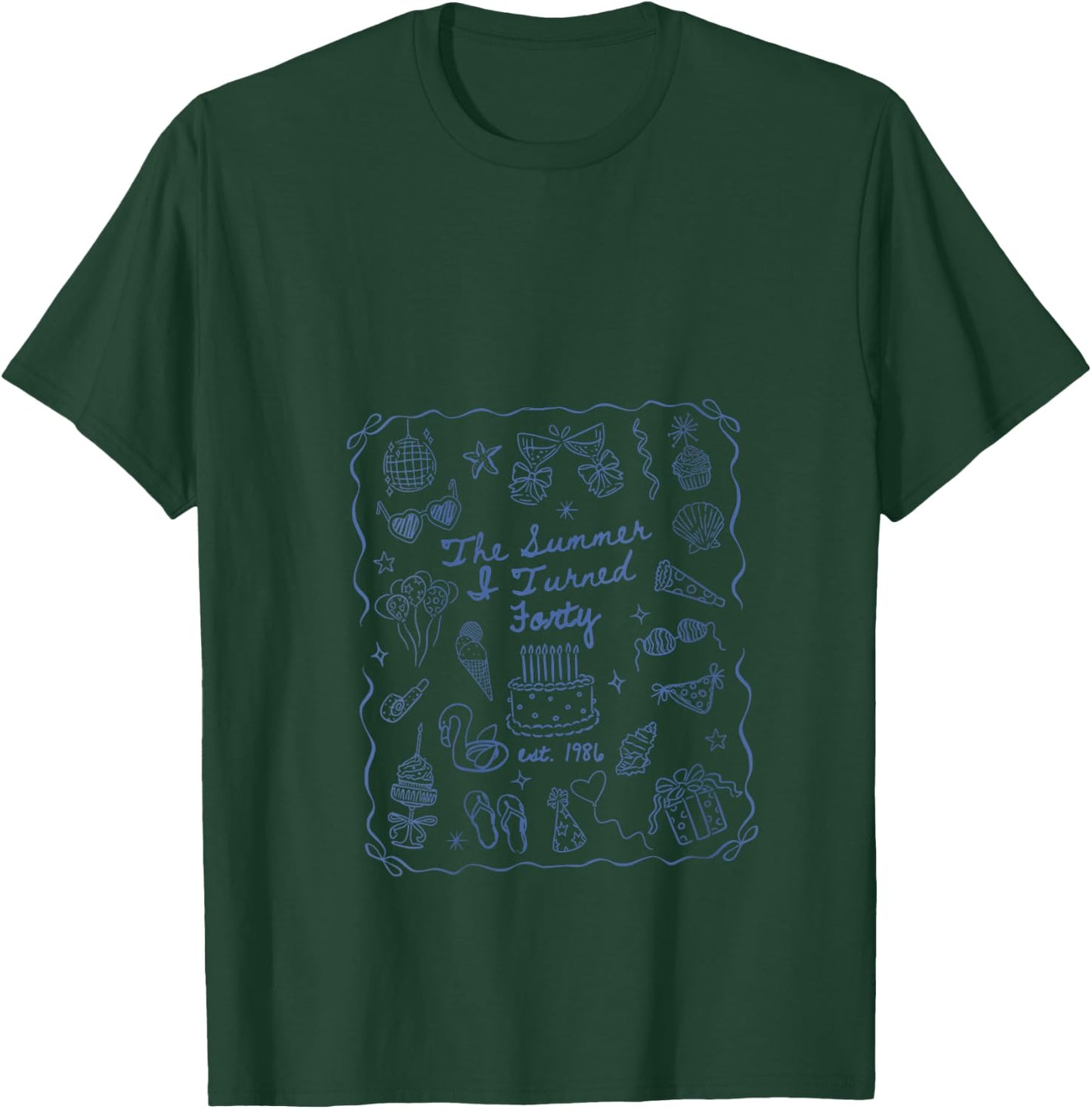 Women's Summer I Turned Forty Coquette Bow Coastal 40th Birthday V-Neck T-Shirt - T-Shirt | Forest