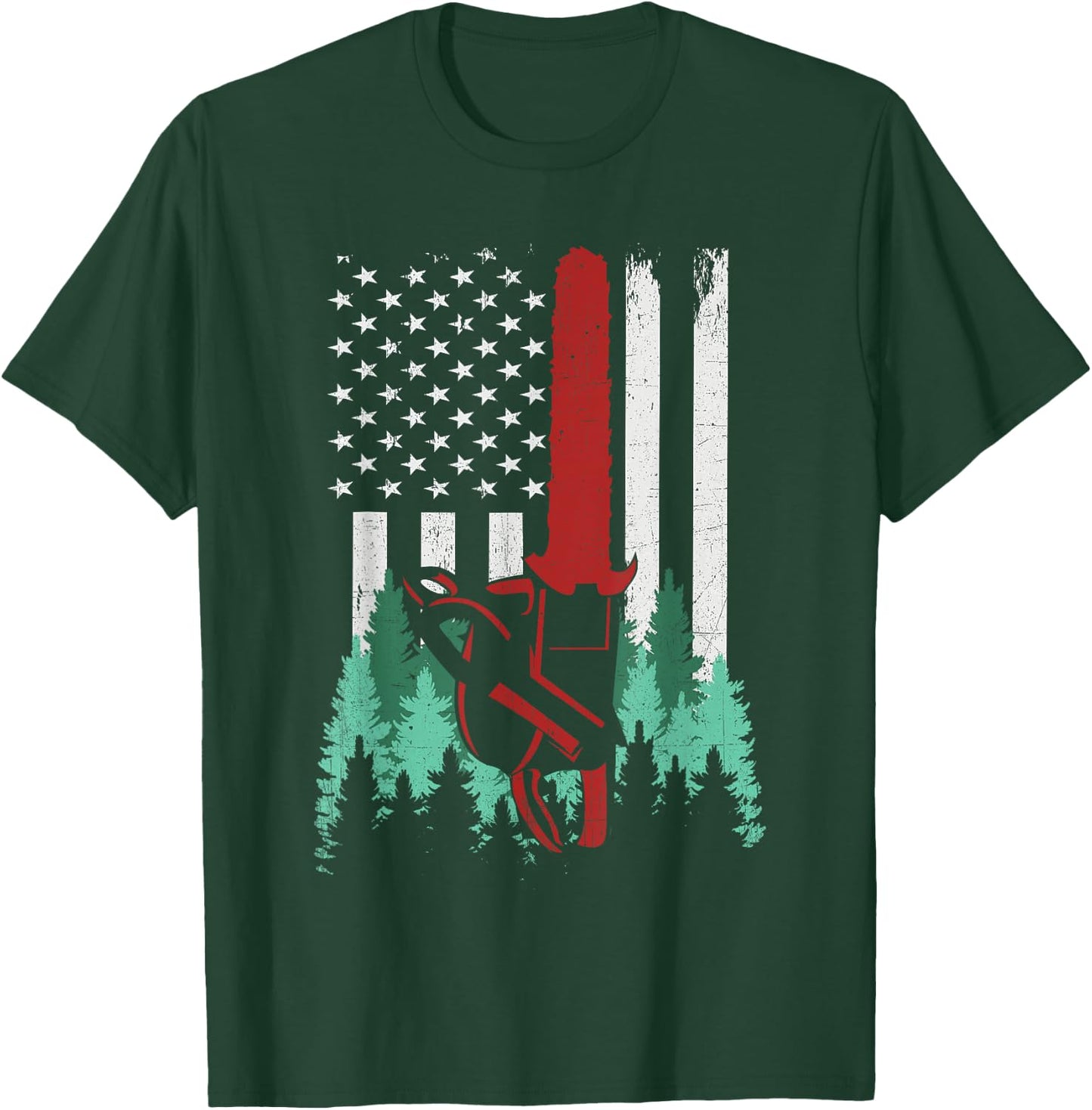 Funny Thin Red Line Logger Arborist Lumberjack American Flag Women Men T-Shirt - T-Shirt | Forest