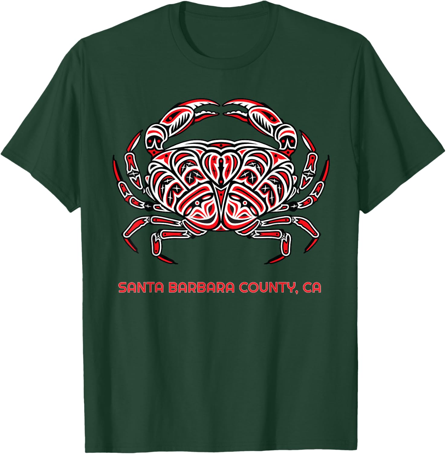 Santa Barbara County CA Dungeness Crab Native American T-Shirt - T-Shirt | Forest
