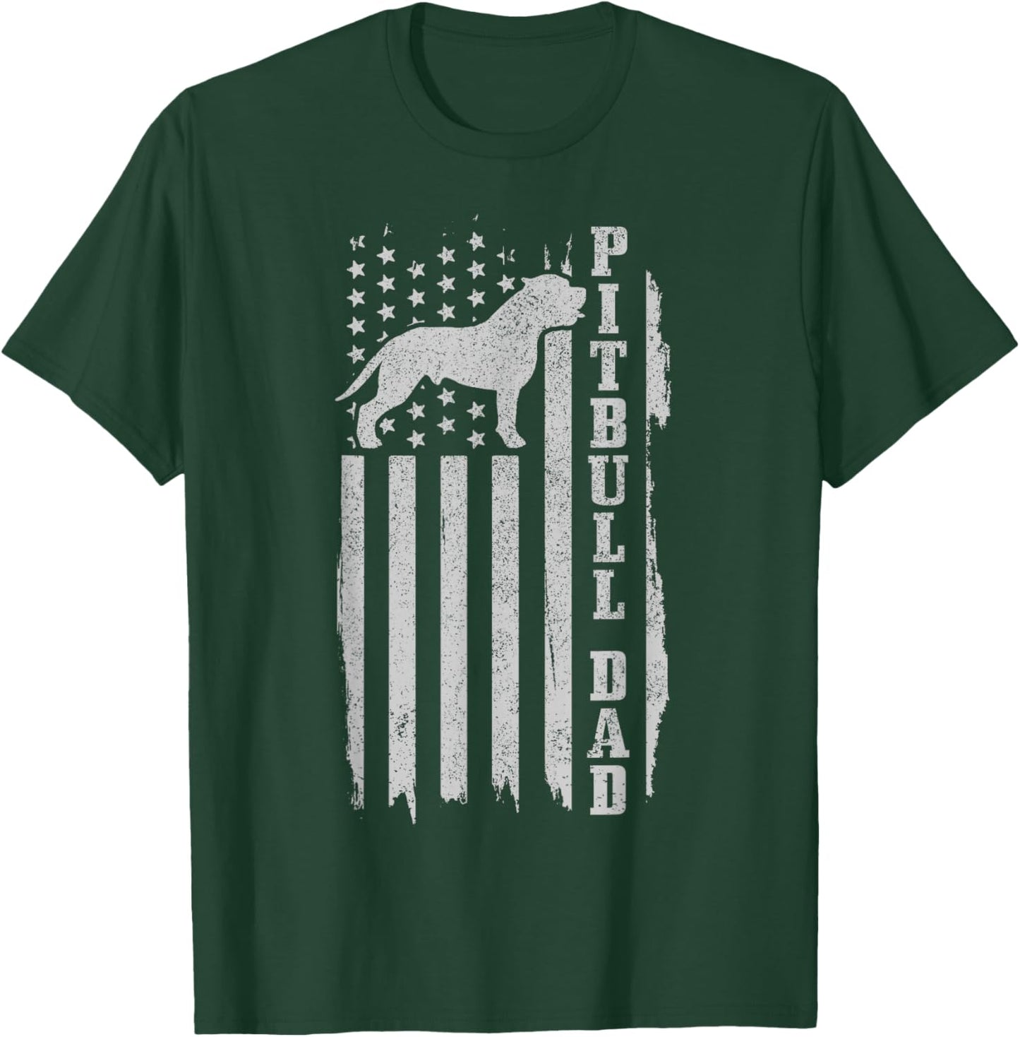Pitbull Dad Vintage American Flag Patriotic Pitbull Dog T-Shirt - T-Shirt | Forest