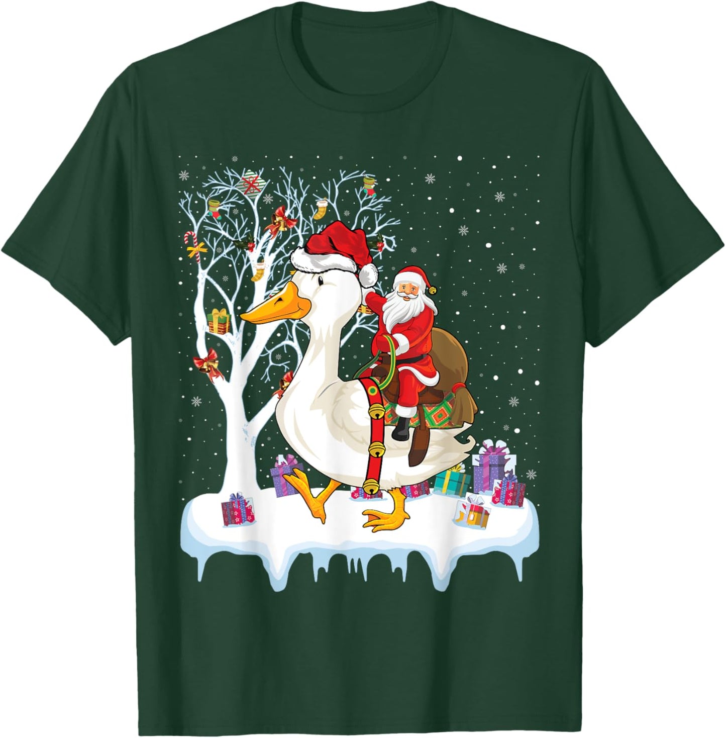 Goose Duck Bird Lover Xmas Gift Santa Riding Goose Christmas T-Shirt - T-Shirt | Forest