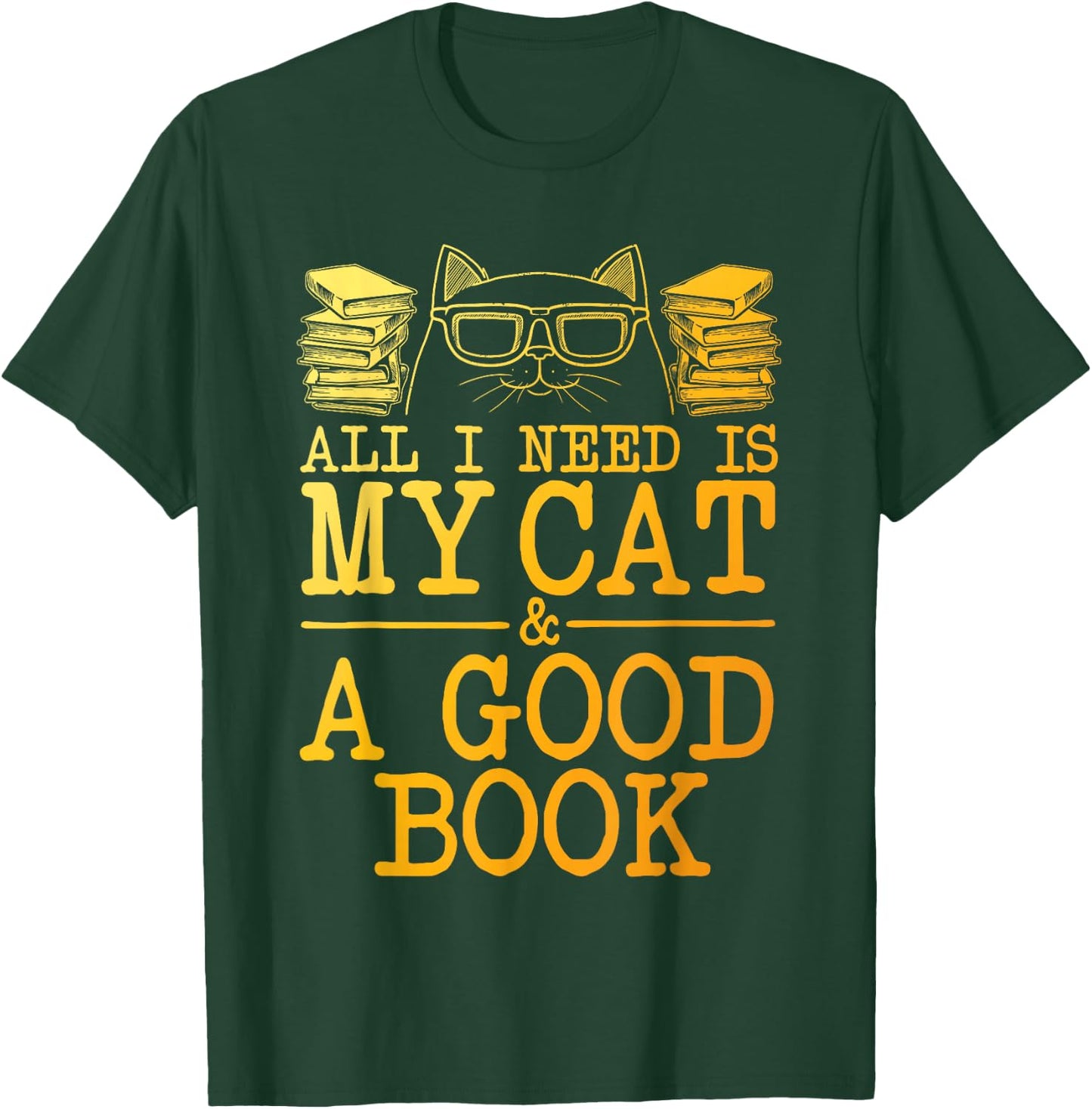 Cat & Book Art Women Cat Librarian Novel Book Lover T-Shirt - T-Shirt | Forest