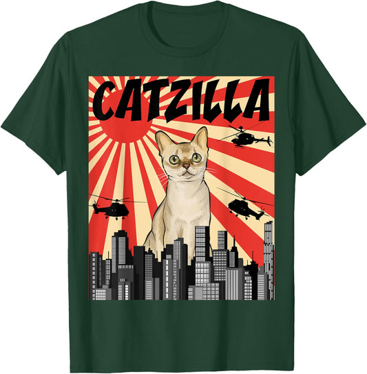 Funny Retro Japanese Catzilla Singapura Cat Men Women T-Shirt - T-Shirt | Forest