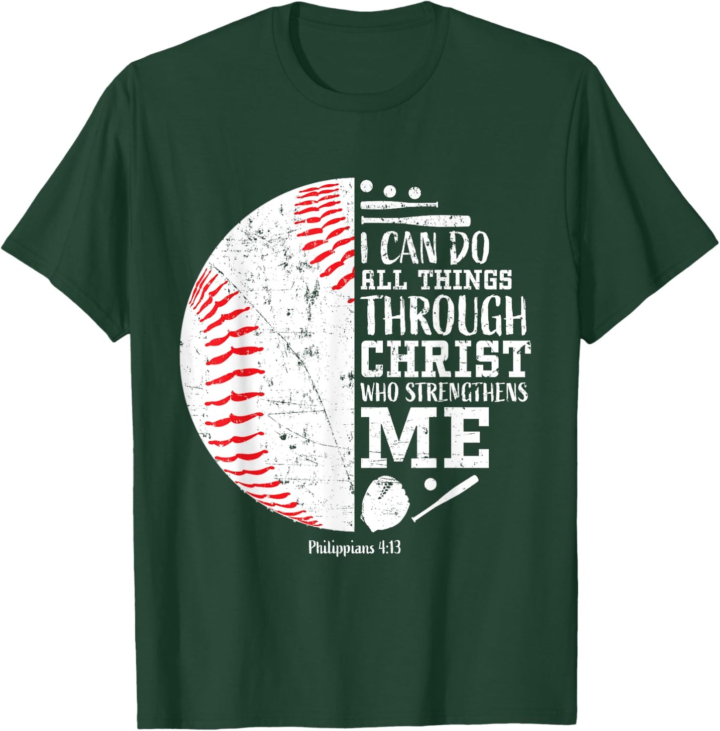 Baseball Gifts Bible Verse Sayings Philippians 4:13 Boys Men T-Shirt - T-Shirt | Forest