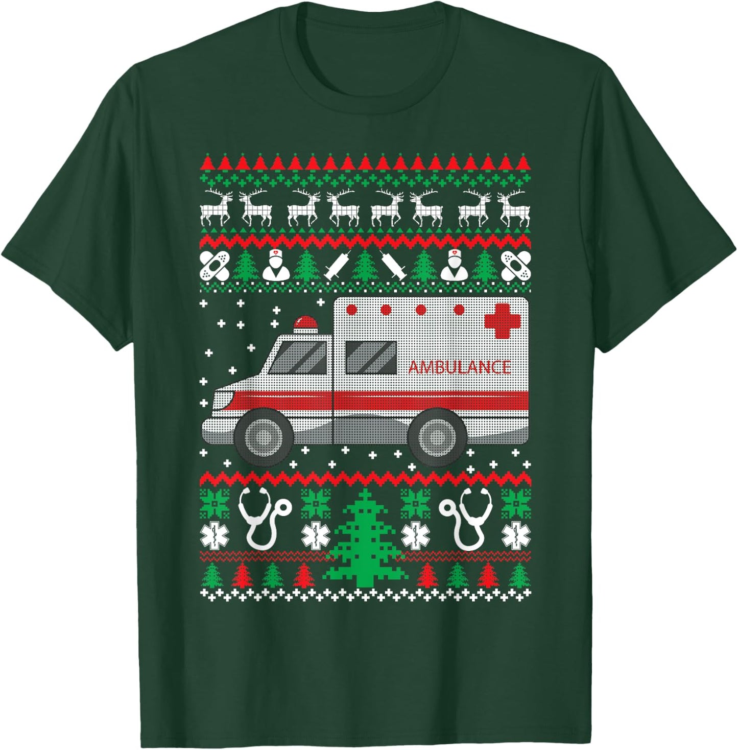 Sanitäter Geschenke Paramedic Gifts EMT EMS Ugly Christmas Funny Holiday T-Shirt - T-Shirt | Forest