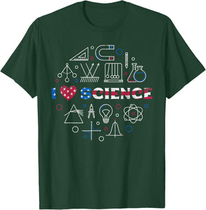 I Love Science - American Flag for Science and USA Lovers T-Shirt - T-Shirt | Forest