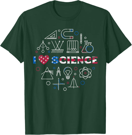 I Love Science - American Flag for Science and USA Lovers T-Shirt - T-Shirt | Forest