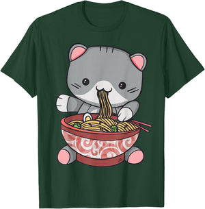 Ramen Cat Japanese Kawaii Anime Lover T-Shirt - T-Shirt | Forest