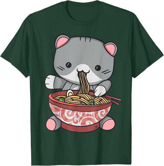 Ramen Cat Japanese Kawaii Anime Lover T-Shirt - T-Shirt | Forest