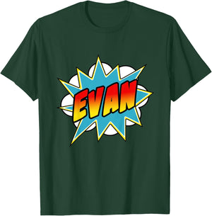Kids Boys Evan Comic Book Superhero Name T-Shirt - T-Shirt | Forest