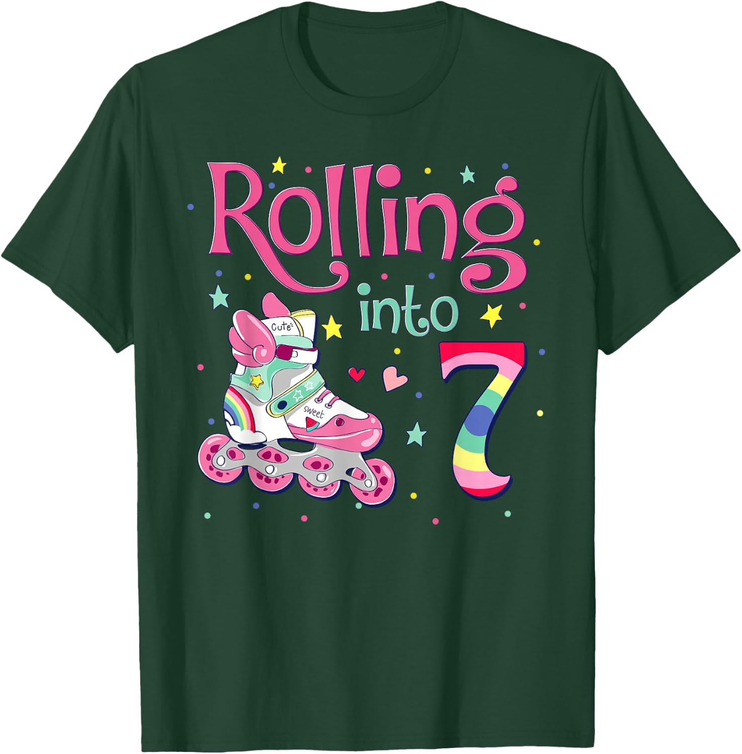 7th Bday Rolling Into 7 Birthday Girl Roller Skate Party T-Shirt - T-Shirt | Forest