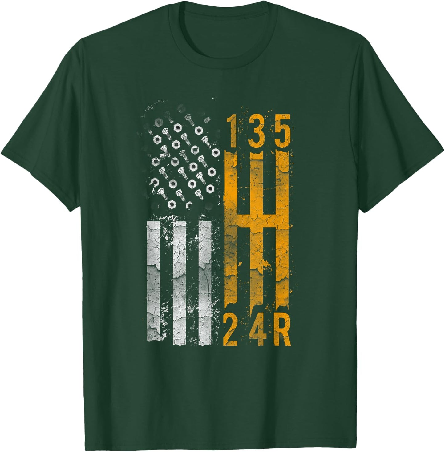 Stick Shift American Flag Muscle Car Mechanic Auto Shop T-Shirt - T-Shirt | Forest