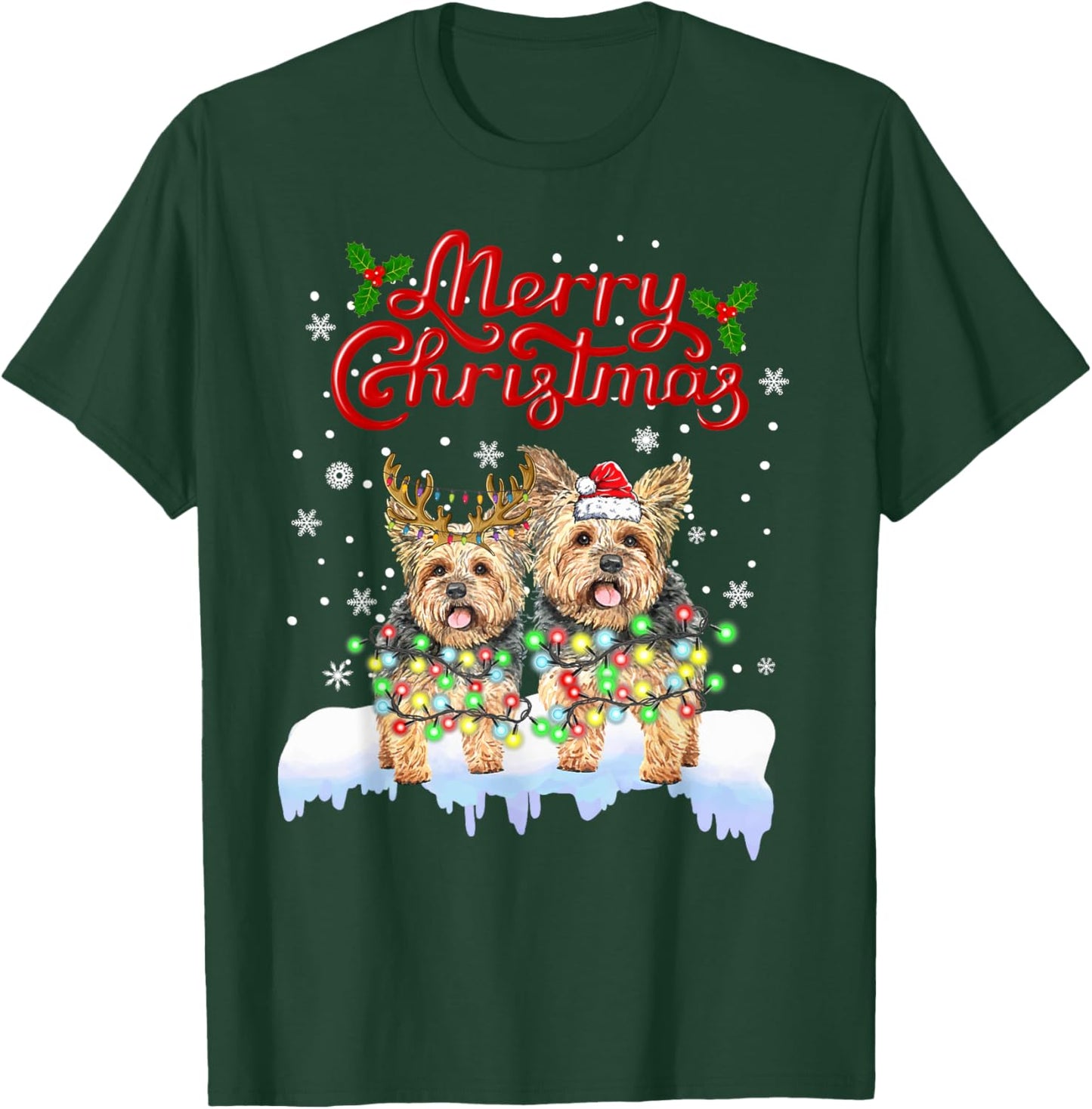 Merry Christmas Yorkie Christmas Pajama Dog Lover T-Shirt - T-Shirt | Forest