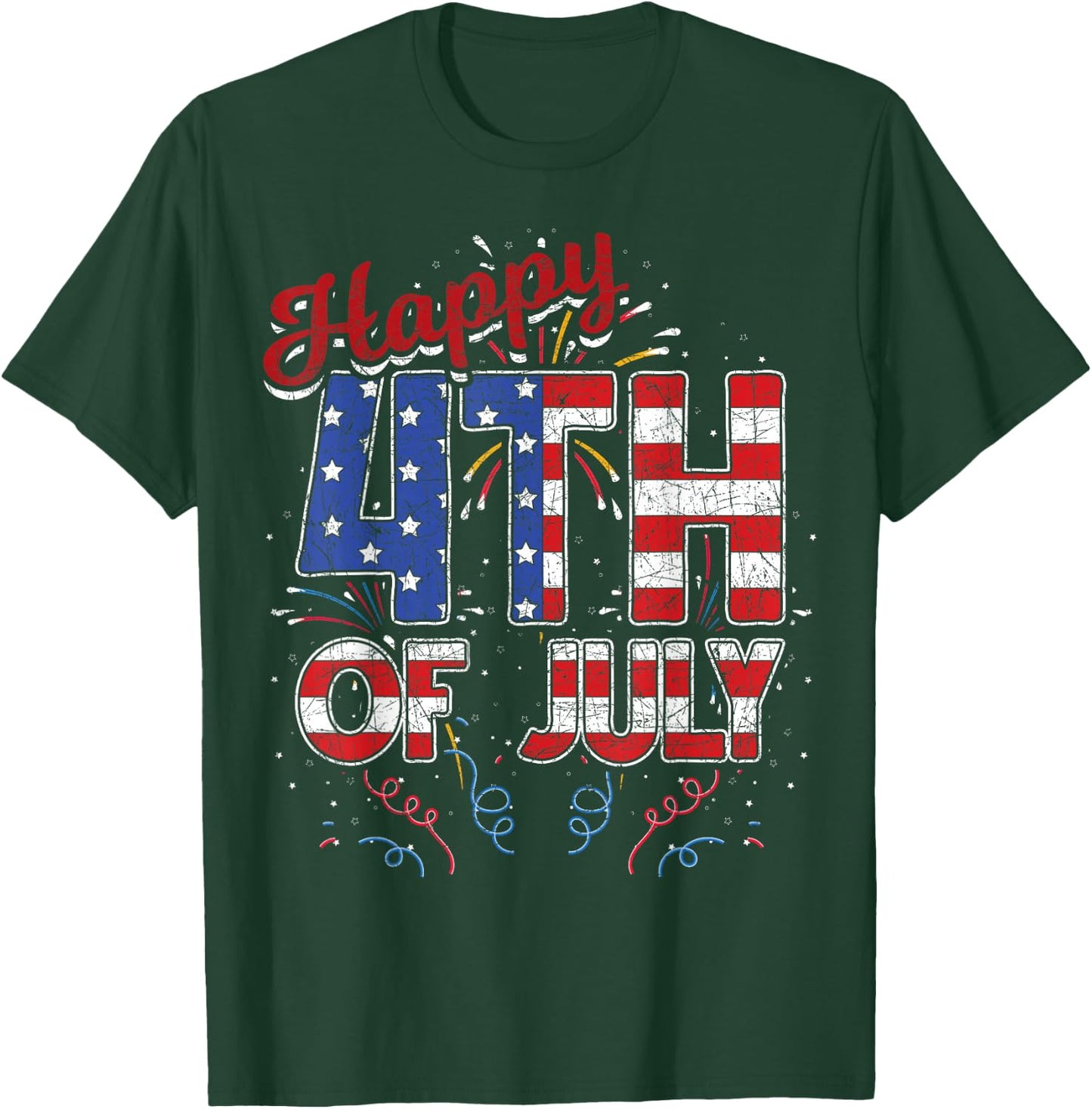 Fireworks Happy 4th of July US Flag American 4th of July T-Shirt - T-Shirt | Forest