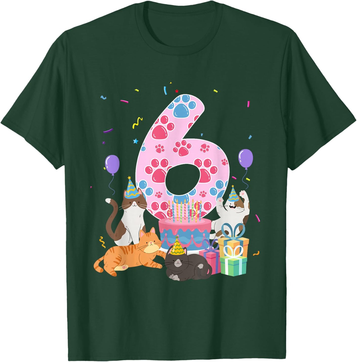 6th Birthday Cat 6 Year Old Birthday Cat Lover Party T-Shirt - T-Shirt | Forest