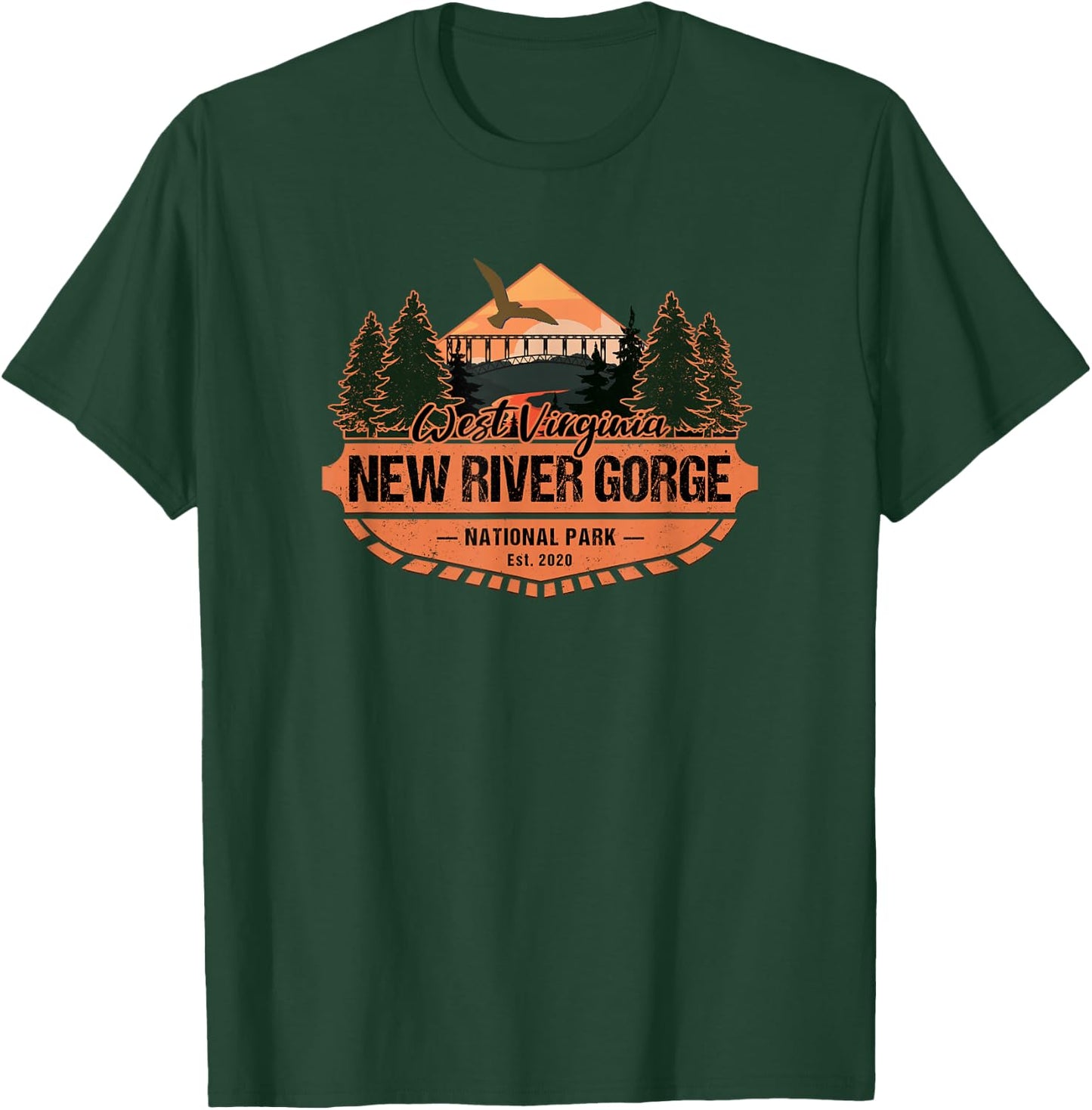KAEDAM Gifts: New River Gorge National Park Hiking Souvenir - -Adults, Kids - Black - Short Sleeve - Classic Fit - Cotton, Cotton Blend - Small T-Shirt - T-Shirt | Forest