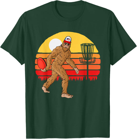 Retro Disc Golf Bigfoot Vintage Discus Sasquatch 80s Sunset T-Shirt - T-Shirt | Forest