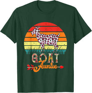 Vintage Retro Goat Auntie Flowers Leopard Goat Mother's Day T-Shirt - T-Shirt | Forest