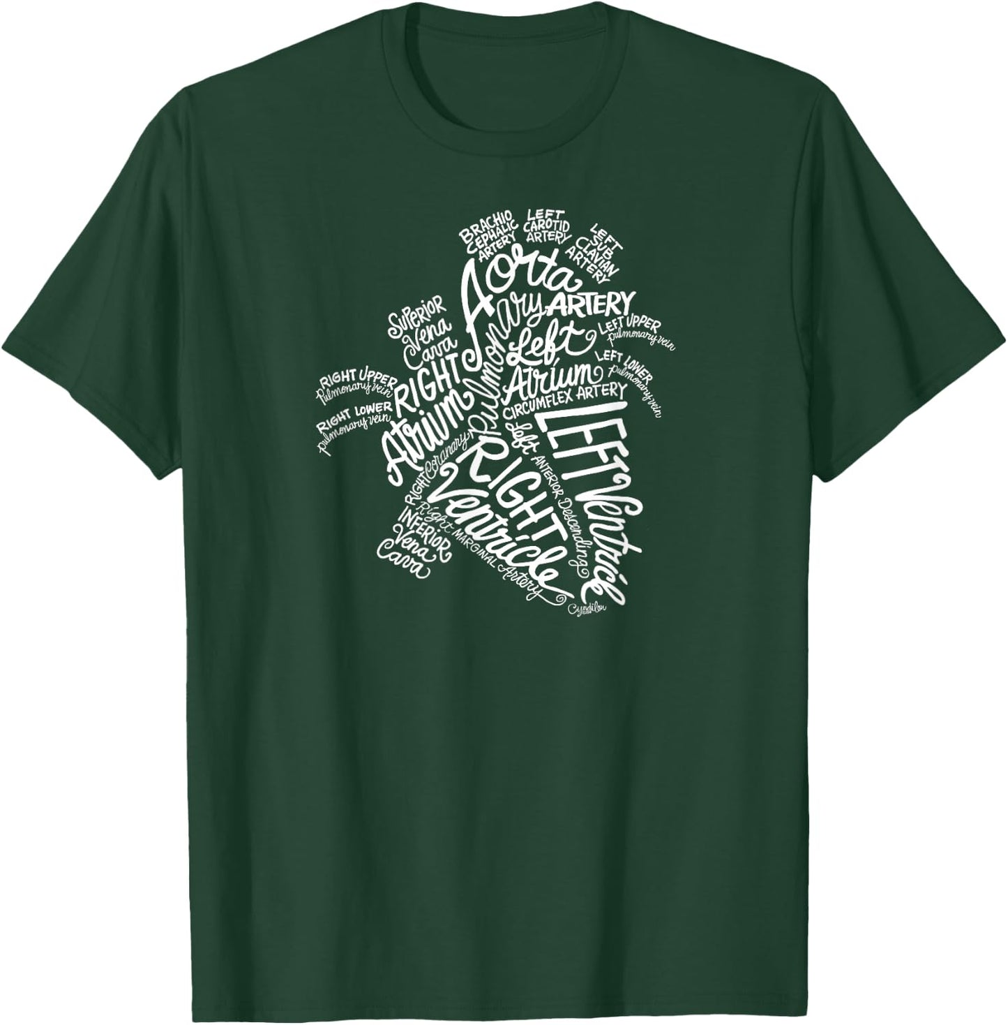 Anatomical Heart Medical White Word Cloud Line Art T-Shirt - T-Shirt | Forest