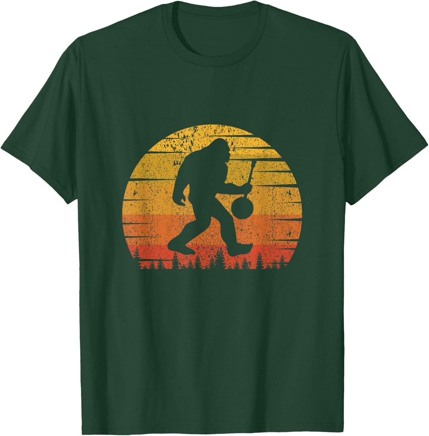 Vintage Retro Sunset Funny Bigfoot Banjo Player T-Shirt - T-Shirt | Forest